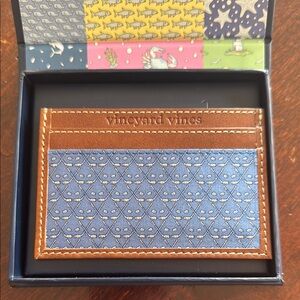 Vineyard Vines Leather & Silk Ice Hockey Card Holder Brand New
